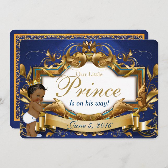 Invitation Royal African Prince Fancy Royal Blue et Gold (Devant / Derrière)