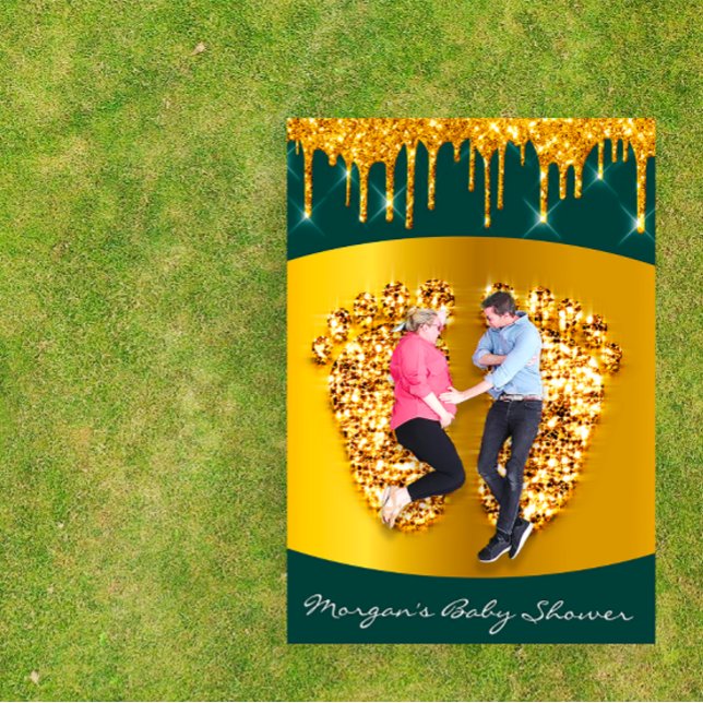 Invitation Royal Baby shower Pieds Girl Garçon Gold Green (Royal Baby Shower Feet Girl Boy Gold Green Invitation)