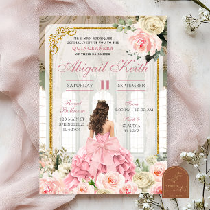 Invitation Royal Ballroom Rose Gold Bow Coquette Quinceanera