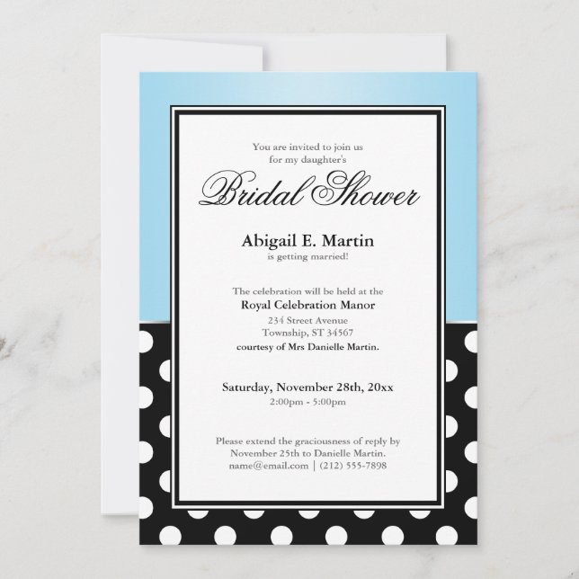 Invitation Royal Black Polka Fête des mariées bleue (Devant)
