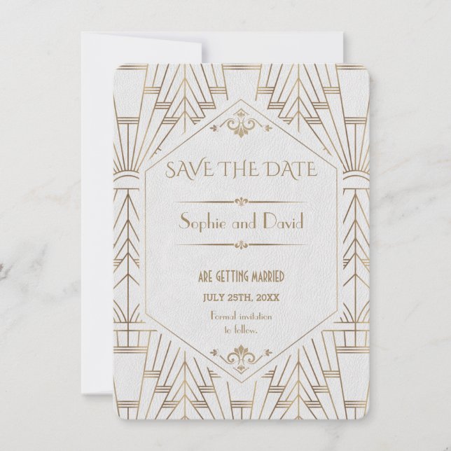 Invitation Royal Blanc Or Gatsby Save The Date (Devant)
