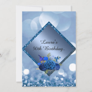 Invitation Royal bleu anniversaire en ligne fleur personnalis