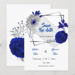 Invitation royal bleu argent floral géométrique enregistrer l