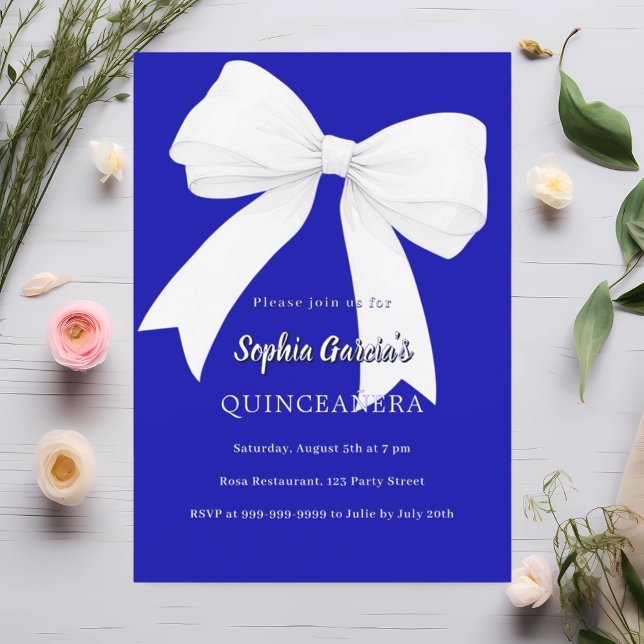 Invitation Royal bleu blanc arc Quinceanera (Créateur téléchargé)