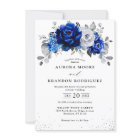 Royal Bleu Blanc Argent Mariage Floral Métallique 