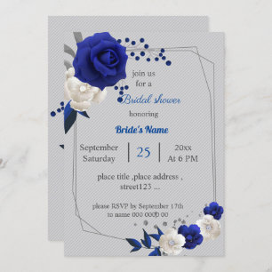 Invitation royal bleu blanc fleurs géométrique nuptiale