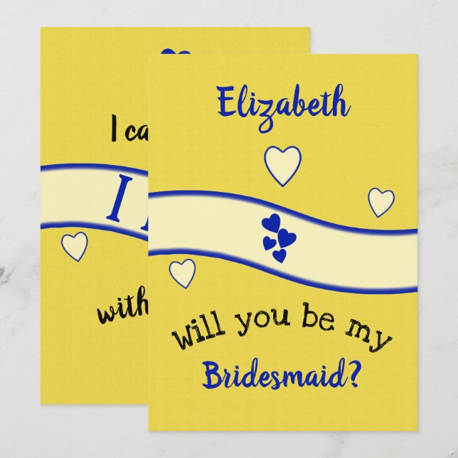Invitation Royal bleu et jaune serez-vous ma demoiselle d'hon (Devant / Derrière)