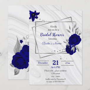 Invitation royal bleu gris gris gris géométrique douche nupti
