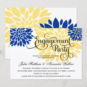 Invitation Royal Bleu Jaune Fleur Flamme Partie d'engagement