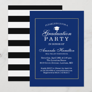 Invitation Royal bleu Modern Classic or Cadre Graduation