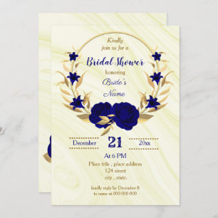 Invitation royal bleu or fleuri nuptiale