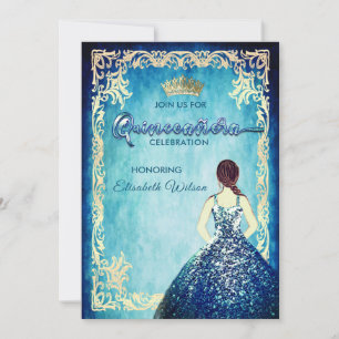 Invitation Royal bleu Vintage fille tiara Quinceañera