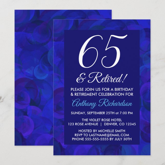 Invitation Royal Blue 65 et Retraite Party (Devant / Derrière)