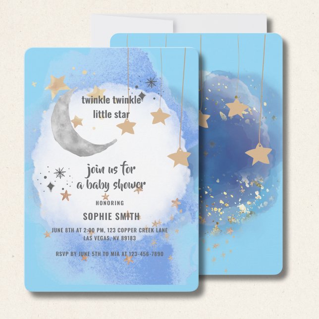 Invitation Royal Blue And Gold Abstract Moon Stars (Créateur téléchargé)