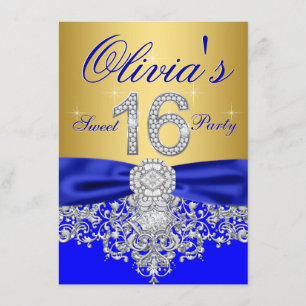 Invitation Royal Blue and Gold Sweet 16 Party