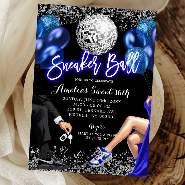 Invitation Royal Blue and Silver Disco Sneaker Ball Birthday (Créateur téléchargé)