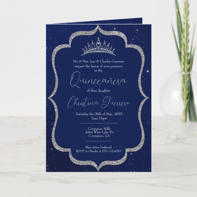 Invitation Royal Blue and Silver Starry Night Quinceanera (Devant)