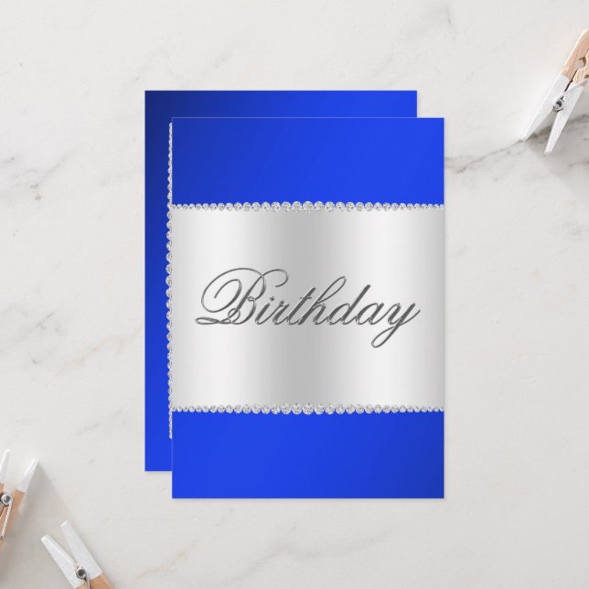 Invitation Royal Blue, Argent & Gems Anniversaire (Devant/Arrière en situation)