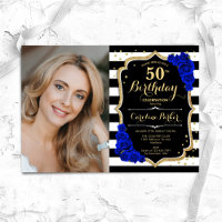 Royal Blue Black White Stripes Photo 50e anniversa