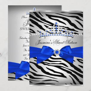 Invitation Royal Blue & Black Zebra Sweet 16 fête d'anniversa