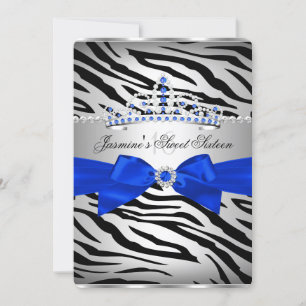 Invitation Royal Blue & Black Zebra Sweet 16 fête d'anniversa