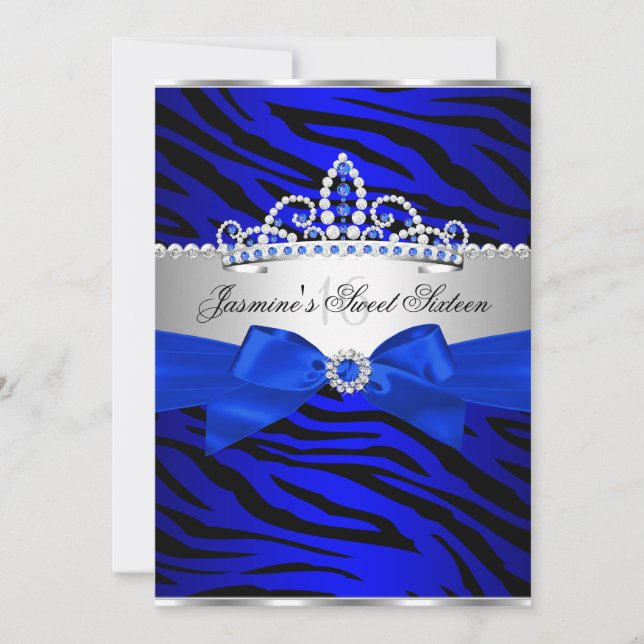 Invitation Royal Blue & Black Zebra Sweet 16 fête d'anniversa (Devant)