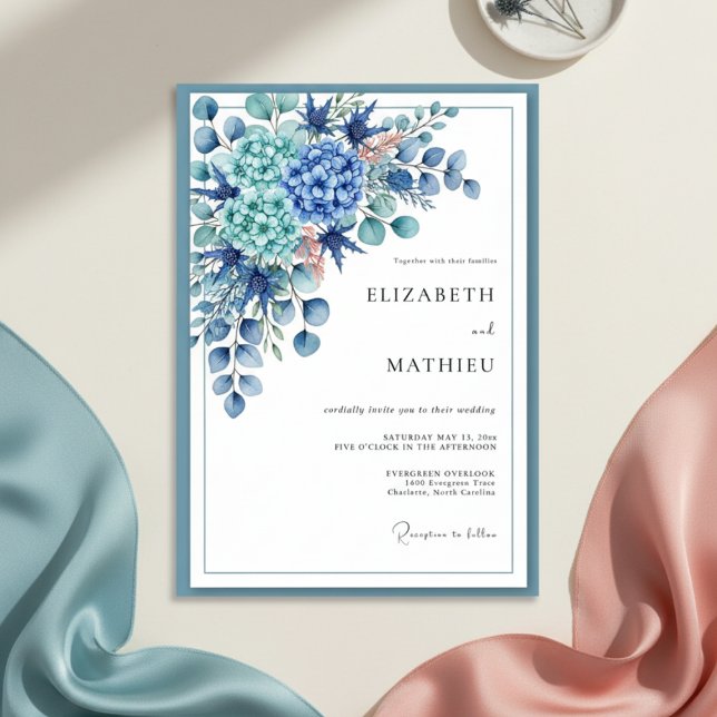 Invitation Royal Blue Botanical Romance Wedding (Créateur téléchargé)