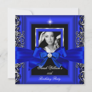 Invitation Royal Blue Bow Anniversaire de fête Silver Photo