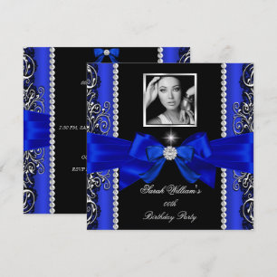 Invitation Royal Blue Bow Anniversaire de la fête Black Silve
