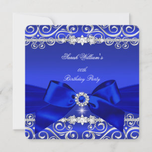 Invitation Royal Blue Bow fête d'anniversaire Black Silver