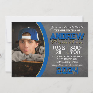 Invitation Royal Blue & Bronze Chalkboard Graduation