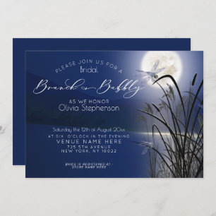 Invitation Royal Blue Brunch Pleine lune de bulle libellule
