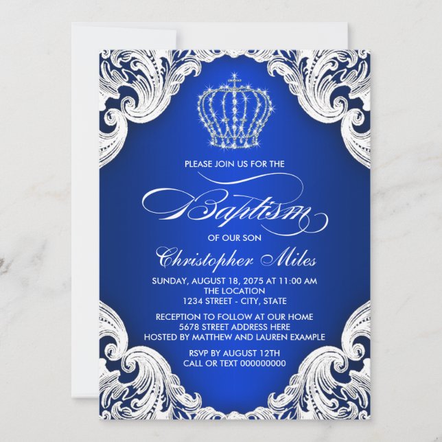 Invitation Royal Blue Crown Boy Baptême (Devant)