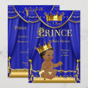 Invitation Royal Blue Crown Prince Baby shower Gold Ethnic