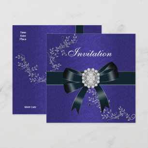 Invitation Royal Blue Diamond Jewel Black Bow
