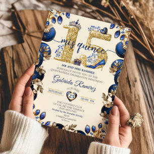 Invitation Royal Blue et Crème Mis Quince 15 Quinceañera