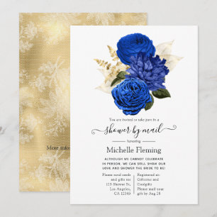 Invitation Royal Blue et Gold Floral Fête des mariées par cou