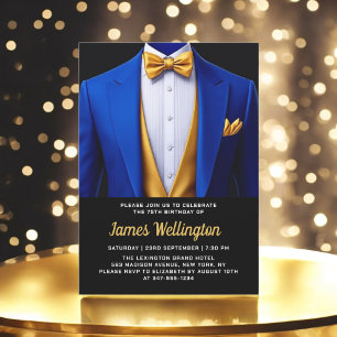 Invitation Royal Blue et Gold Tuxedo fête d'anniversaire