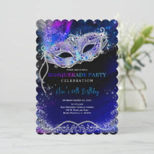 Invitation Royal Blue et Silver pour la fête Masquerade