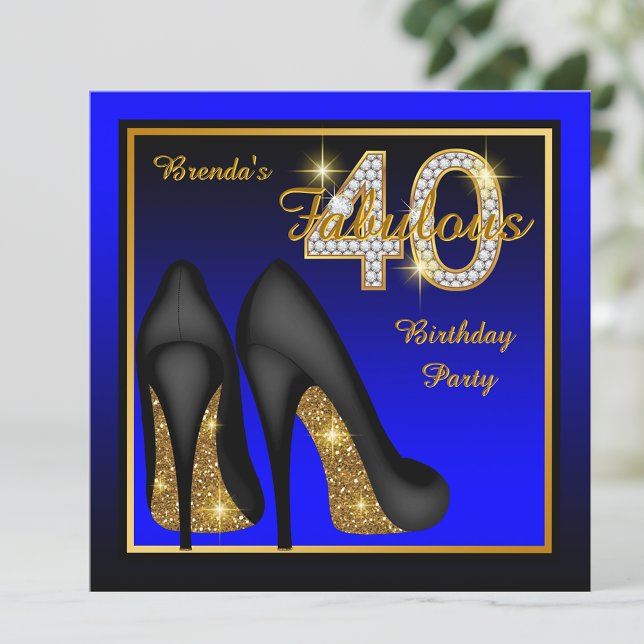 Invitation Royal Blue Fabulous 40th Birthday Party (Royal blue gold diamond number 40th birthday party invitation.)