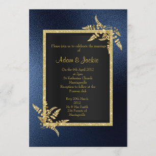 Invitation ROYAL BLUE feuille d'or ELEGANT CLASSING MARIAGE