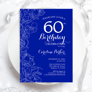Invitation Royal Blue Floral 60e fête d'anniversaire