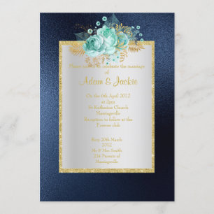 Invitation ROYAL BLUE Floral aqua ÉLÉGANT MARIAGE CLASSÉ