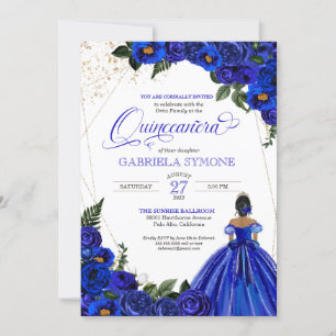 Invitation Royal Blue Floral élégante robe Gown Quinceanera