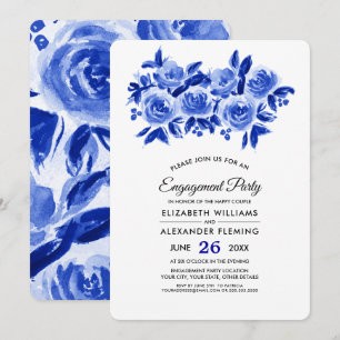 Invitation Royal Blue Floral Watercolor Party