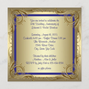 Invitation Royal Blue Gold 50e Mariage Anniversaire Party