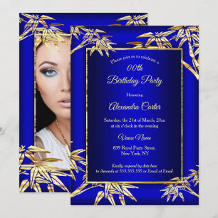Invitation Royal Blue Gold Bamboo photo Anniversaire