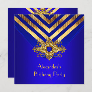 Invitation Royal Blue Gold Deco Stripe Anniversaire