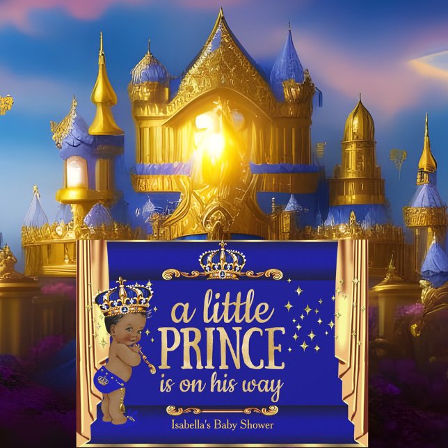 Invitation Royal Blue Gold Drapes Prince Baby shower Ethnique (Créateur téléchargé)