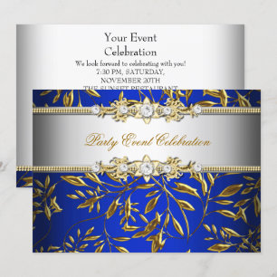 Invitation Royal Blue Gold Embossé look Elegant Party